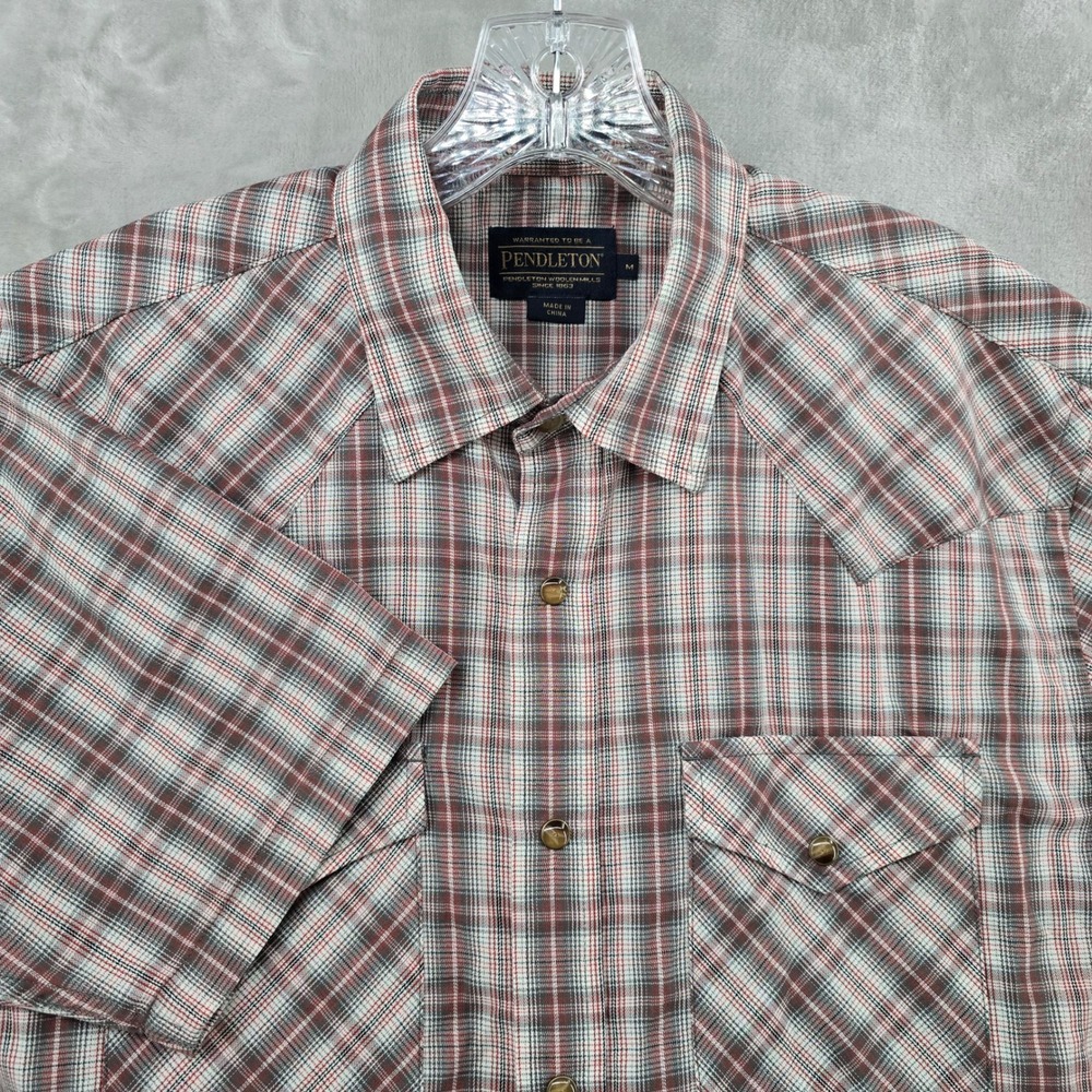 Pendleton Western Pearl SnapShirt Mens Medium Brown Plaid Short Sleeve
